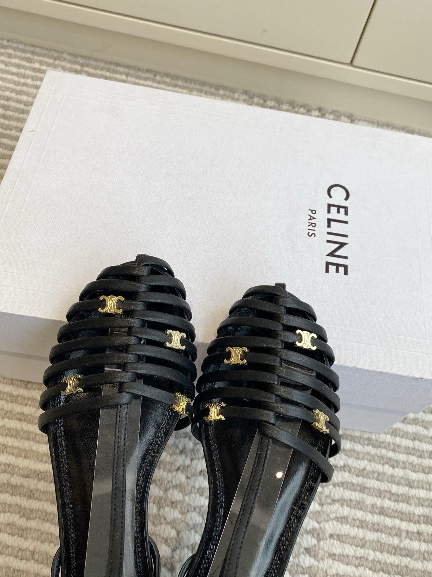 CELINE 26S CLEA TRIOMPHE GLADIATOR SANDALS IN BLACK LAMBSKIN