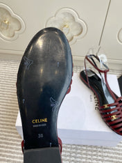 CELINE 26S CLEA TRIOMPHE GLADIATOR SANDALS IN DARK RED LAMBSKIN