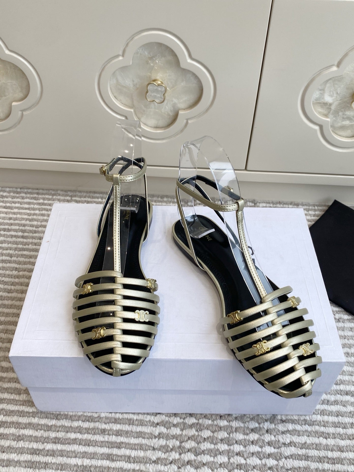 CELINE 26S CLEA TRIOMPHE GLADIATOR SANDALS IN CHAMPAGNE GOLD LAMBSKIN