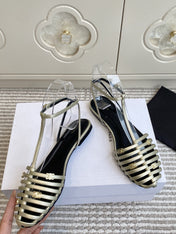 CELINE 26S CLEA TRIOMPHE GLADIATOR SANDALS IN CHAMPAGNE GOLD LAMBSKIN
