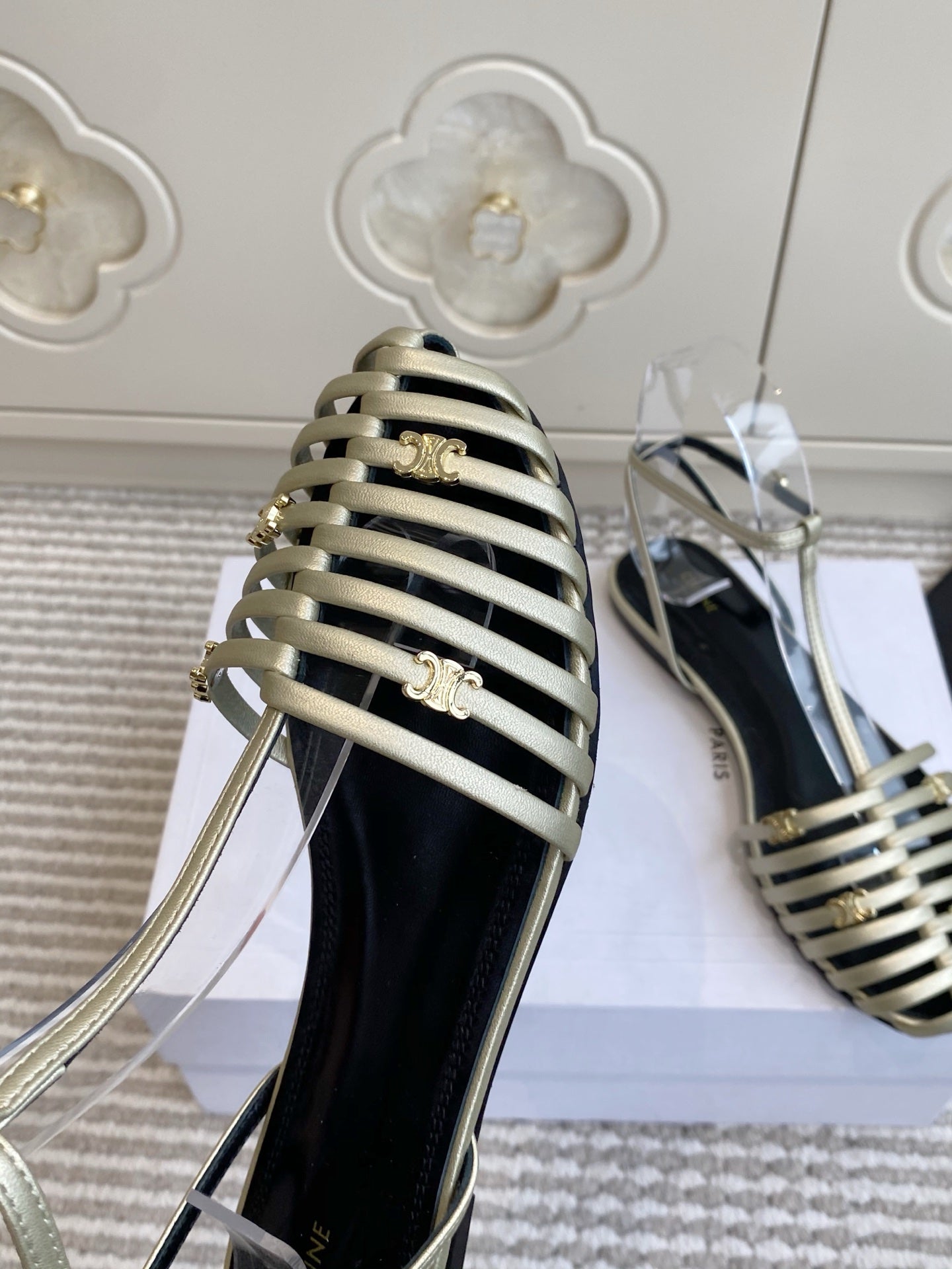 CELINE 26S CLEA TRIOMPHE GLADIATOR SANDALS IN CHAMPAGNE GOLD LAMBSKIN