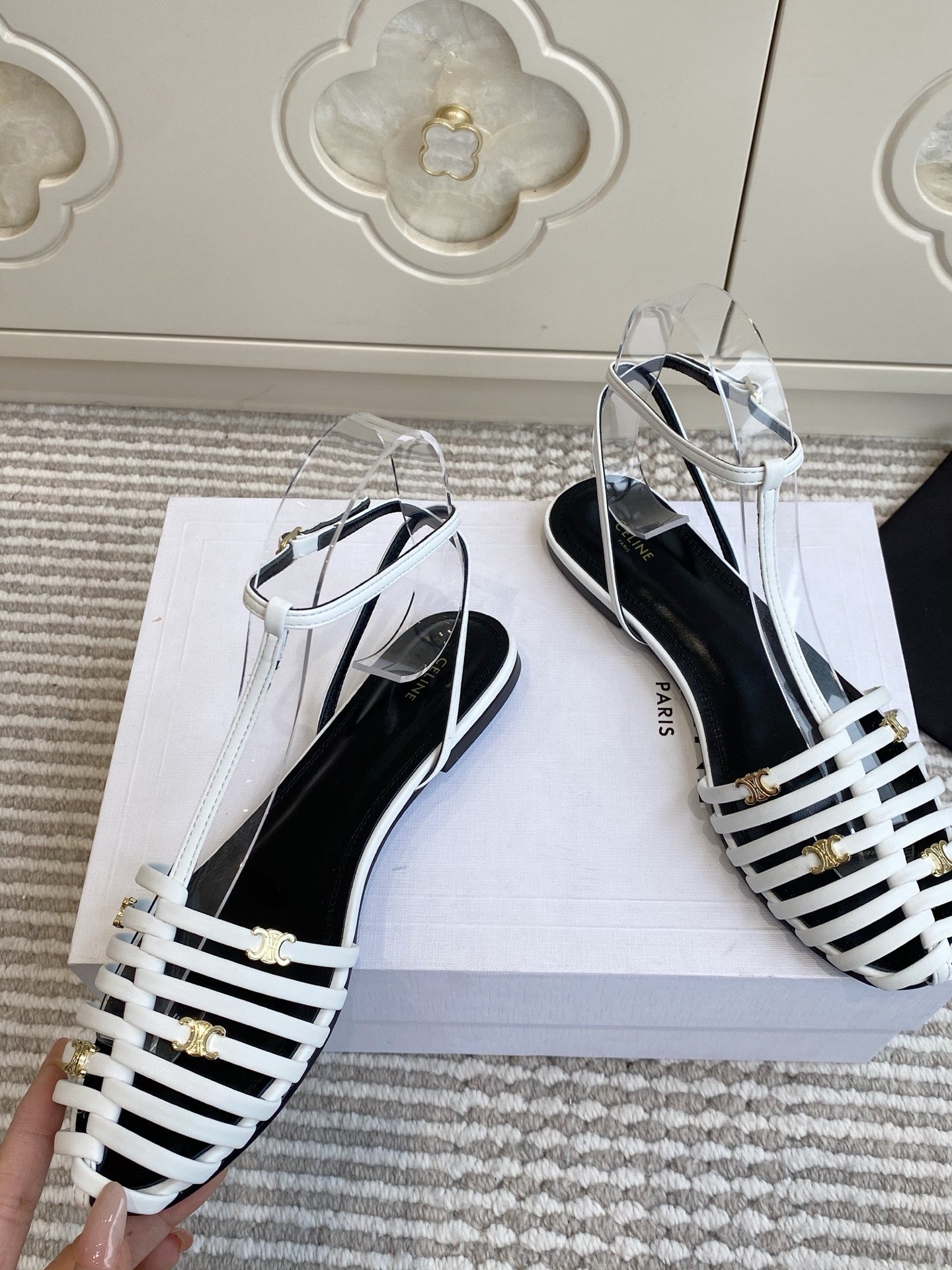 CELINE 26S CLEA TRIOMPHE GLADIATOR SANDALS IN WHITE LAMBSKIN