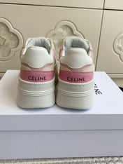 CELINE 26S WEDGE SNEAKERS 50MM IN WHITE PINK CALFSKIN AND BEIGE SUEDE