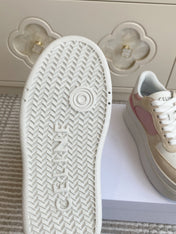 CELINE 26S WEDGE SNEAKERS 50MM IN WHITE PINK CALFSKIN AND BEIGE SUEDE