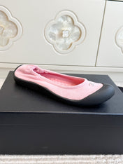 CHANEL 26S BALLET FLATS IN PINK SUEDE AND BLACK LAMBSKIN