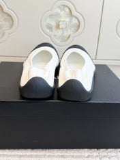CHANEL 26S BALLET FLATS IN WHITE SUEDE AND BLACK LAMBSKIN
