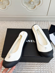 CHANEL 26S BALLET FLATS IN WHITE SUEDE AND BLACK LAMBSKIN