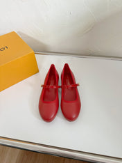 ROMY FLAT BALLERINA IN RUBY RED CALFSKIN