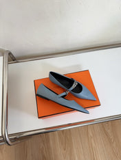 KIARA FLAT PUMP IN CERULEAN BLUE CALFSKIN