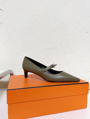 KIARA FLAT PUMP IN ARMY GREEN CALFSKIN