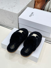 CELINE 25S GEORGIA SLIDE IN SHEARLING IN BLACK