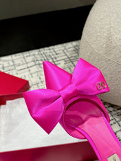 HIGH MULE IN BRIGHT PINK SILK