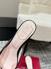 ROGER VIVIER 25S EFFLORESCENCE MULES 65MM IN BLACK SATIN EMBELLISHED CRYSTALS