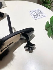 LOEWE 26S OPEN-BACK HIGH HEELS 60MM IN BLACK CALFSKIN WITH FUR