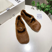 LOEWE 26S BALLET FLATS IN BROWN CARAMEL SHEARLING