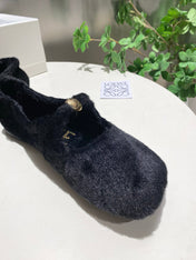 LOEWE 26S BALLET FLATS IN BLACK SHEARLING