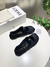LOEWE 26S BALLET FLATS IN BLACK SHEARLING