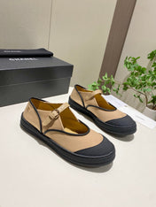 CHANEL 26S MARY JANE FLAT IN BLACK MIX BEIGE FABRIC AND LAMBSKIN