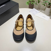 CHANEL 26S MARY JANE FLAT IN BLACK MIX BEIGE FABRIC AND LAMBSKIN