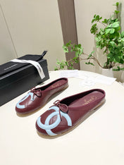 CHANEL 26S FLAT MULES IN DARK RED LAMBSKIN
