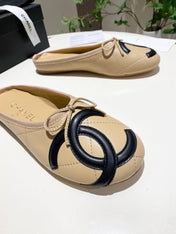 CHANEL 26S FLAT MULES IN BEIGE LAMBSKIN