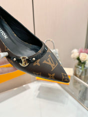 6AM HIGH HEELS 55 MM IN CHOCOLATE BROWN MONOGRAM LAMBSKIN