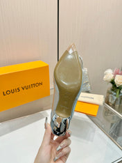 6AM SLINGBACK HIGH HEELS 55 MM IN SILVER LAMBSKIN