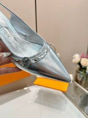 6AM SLINGBACK HIGH HEELS 55 MM IN SILVER LAMBSKIN