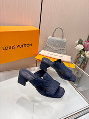 LV 26S HIGH-HEELED SANDALS 55 MM IN DARK SLATE BLUE CALFSKIN