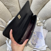CHANEL 26S COCO HANDLE BAG 32 IN BLACK AND BURGUNDY CAVIAR CALFSKIN