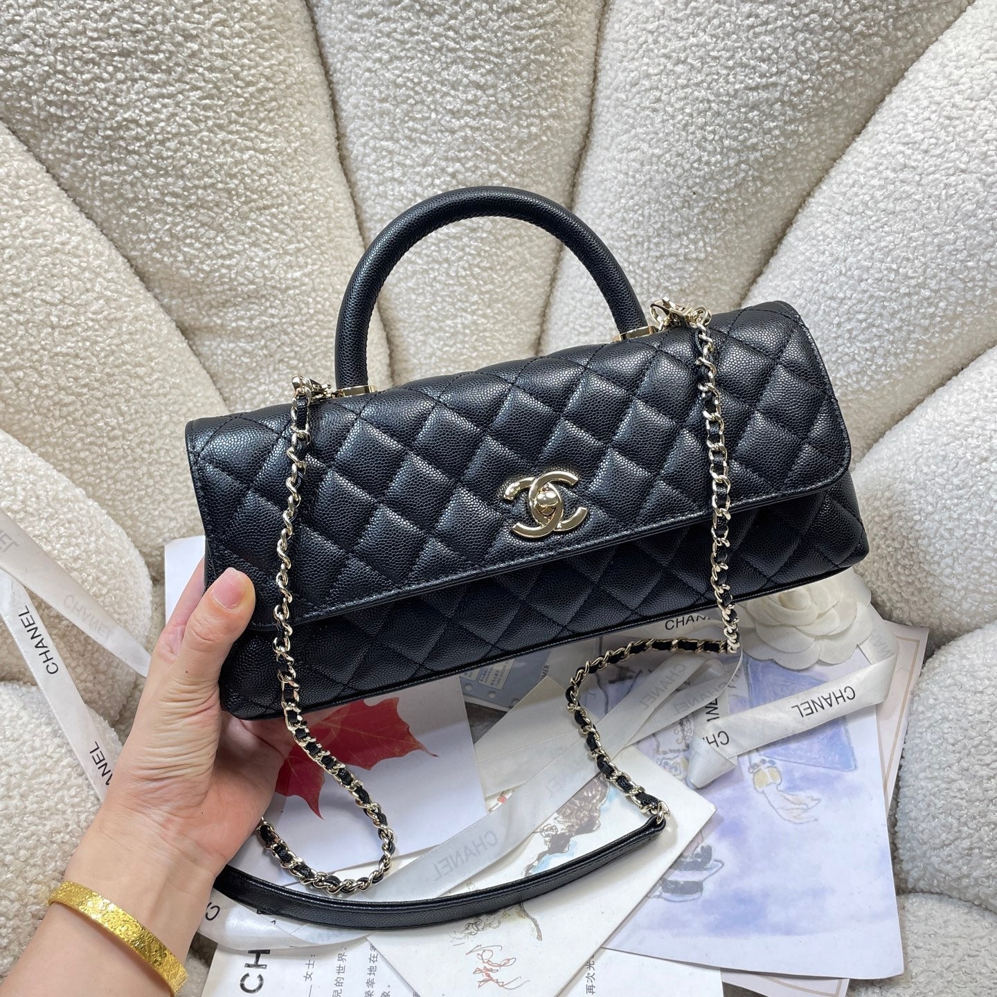 CHANEL 26S COCO HANDLE BAG 32 IN BLACK CAVIAR CALFSKIN