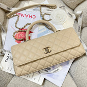 CHANEL 26S COCO HANDLE BAG 32 IN BEIGE CAVIAR CALFSKIN