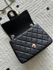 CHANEL 25S CLASSIC FLAP BAG MINI 18 IN BLACK LAMBSKIN WITH GOLD HARDWARE