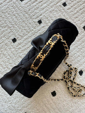 CHANEL 25S MINI FLAP BAG 23 IN BLACK VELVET WITH GOLD HARDWARE