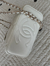 CHANEL 25S VANITY BAG 17 IN WHITE CAVIAR LEATHER WITH GOLD HARDWARE