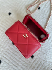 CHANEL 25S VANITY BAG 17 IN RED CAVIAR LEATHER WITH GOLD HARDWARE