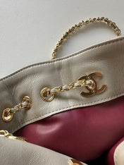 CHANEL 26S MINI BUCKET BAG 18 IN GREY QUILTED SUEDE GOLD HARDWARE