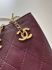 CHANEL 26S MINI BUCKET BAG 18 IN BURGUNDY RED QUILTED CALFSKIN GOLD HARDWARE