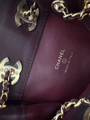 CHANEL 26S MINI BUCKET BAG 18 IN BURGUNDY RED QUILTED CALFSKIN GOLD HARDWARE