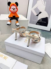 DIOR 26S HEELED SANDAL 95MM IN WHITE CALFSKIN WITH J'ADIOR STRAPS CANVAS