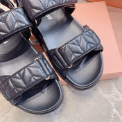 Sandals Black Sheepskin With Horizontal Straps