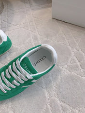 CELINE 25S JOGGER LOW LACE UP SNEAKER IN DEEP TEAL CALFSKIN AND SUEDE