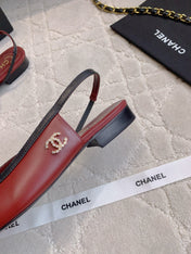 CHANEL 25S SLINGBACK IN BLACK AND ROSEWOOD CALFSKIN GOLD HARDWARE