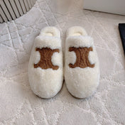 CELINE 26S MULES WITH LOGO IN WHITE AND BROWN WOOL