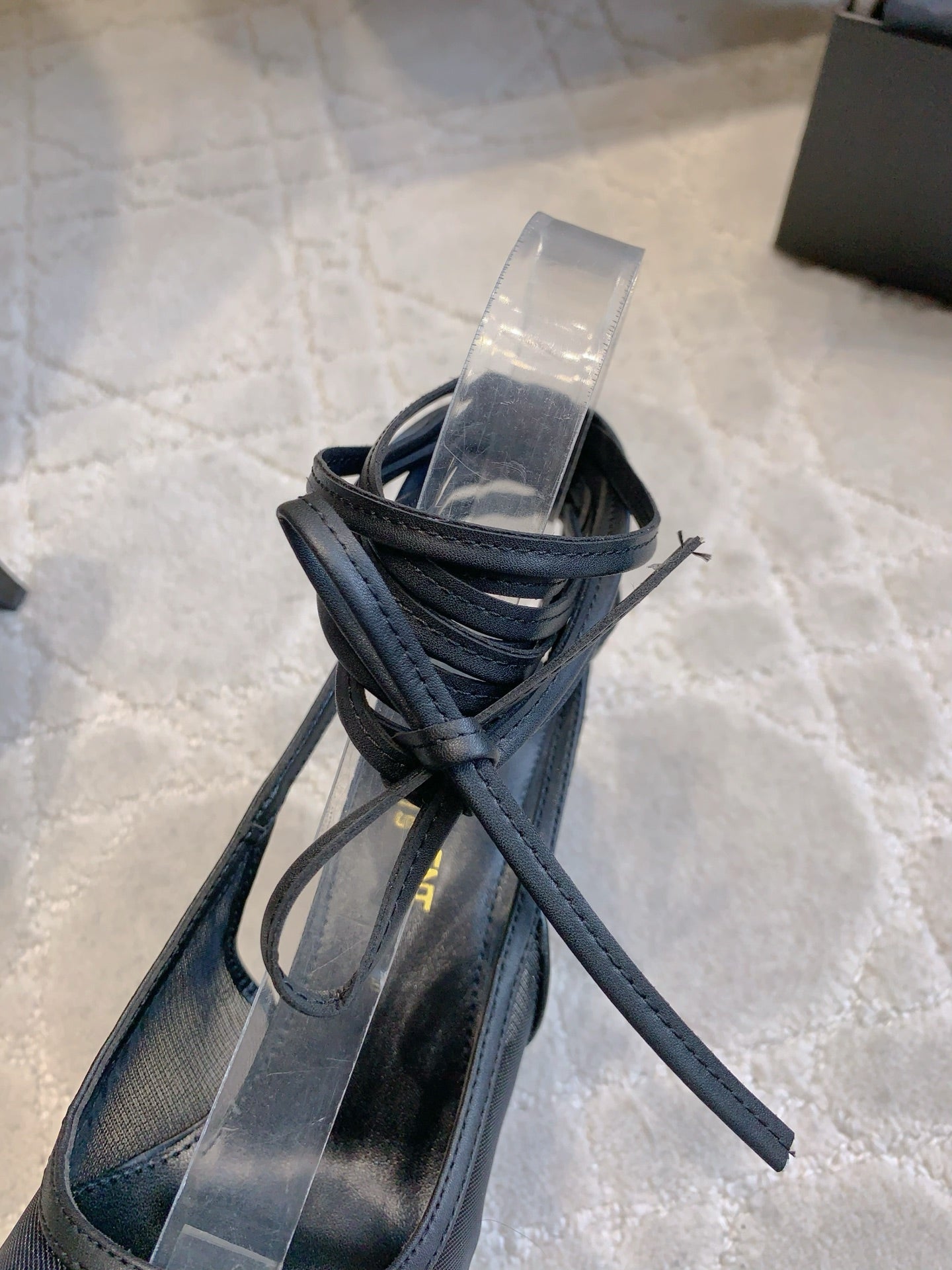YSL 26S ANKLE-WRAP HEELED SLINGBACKS 90 MM IN BLACK MESH FABRIC