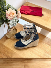 VALENTINO 26S WEDGE SHOES IN DARK BLUE CALFSKIN