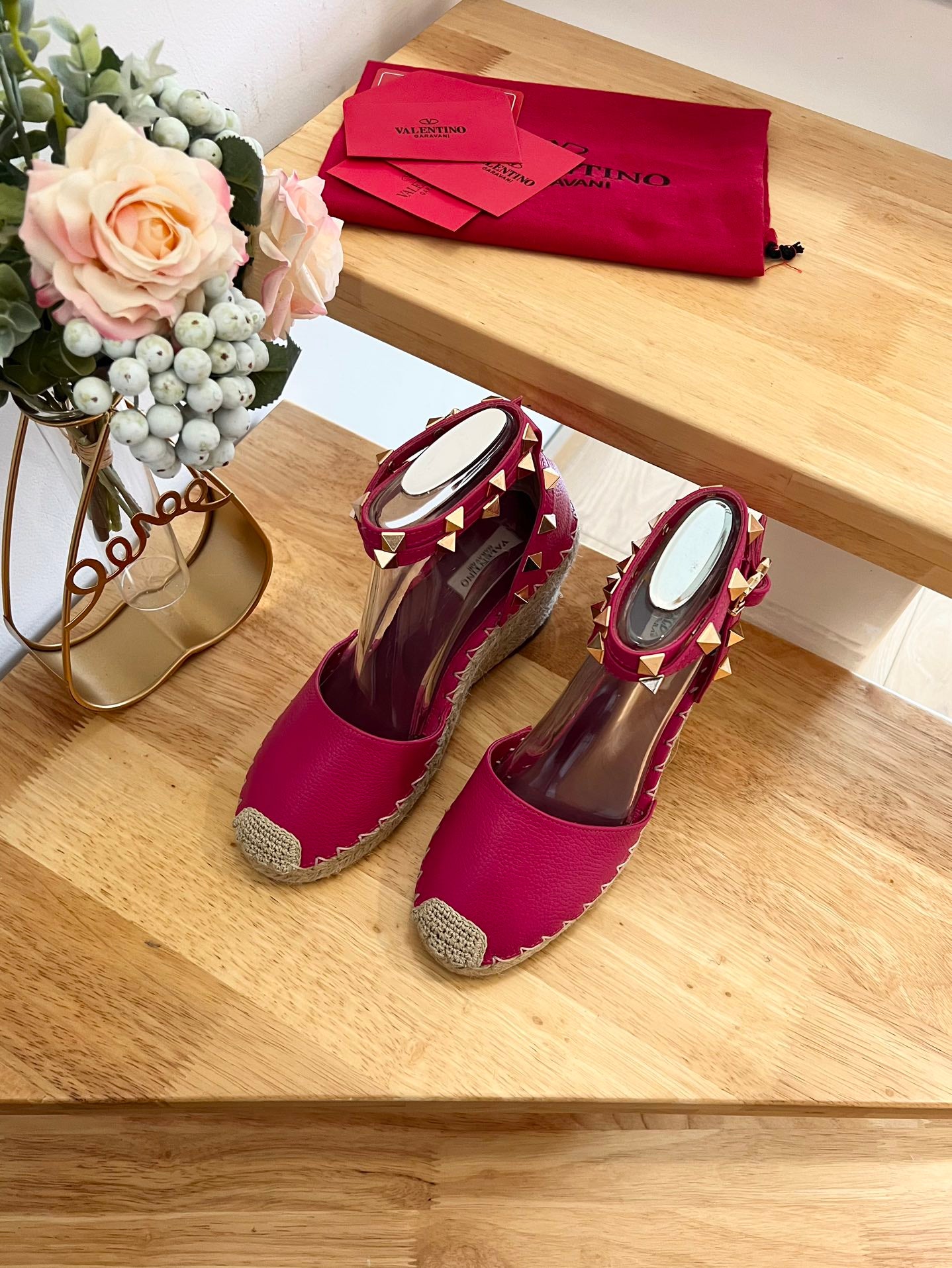 VALENTINO 26S WEDGE SHOES IN DARK PINK CALFSKIN