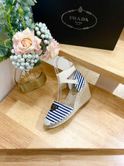 PRA STRIPE ESPADRILLE WEDGE SANDAL NAVY FABRIC