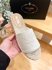 PRA CROCHET SLIPPERS CREAMY WHITE LINEN FABRIC