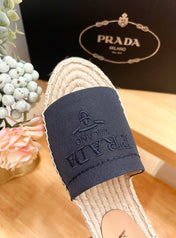 PRA CROCHET SLIPPERS NAVY LINEN FABRIC